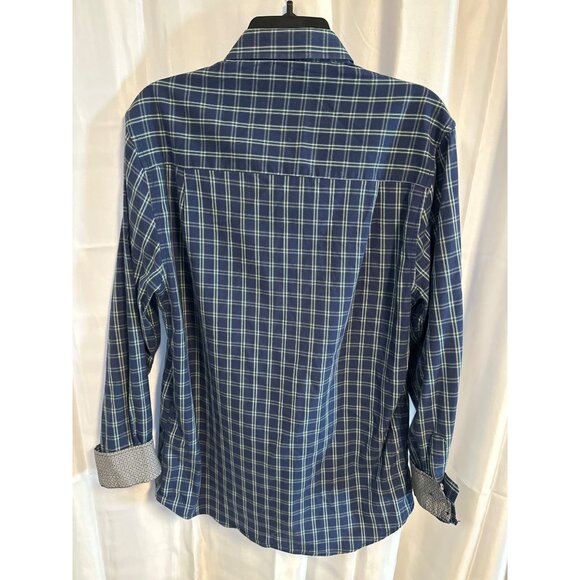 Nick Graham Everywhere shirt Men's Stretch 15.5  x 34-35 Flip Cuffs Blue Plaid - Picture 4 of 6
